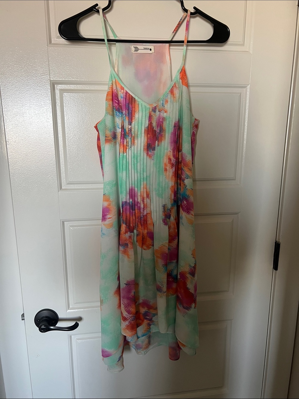 Buddy Love Mint Floral Asymmetrical Slip Dress with Pink & Orange Accents